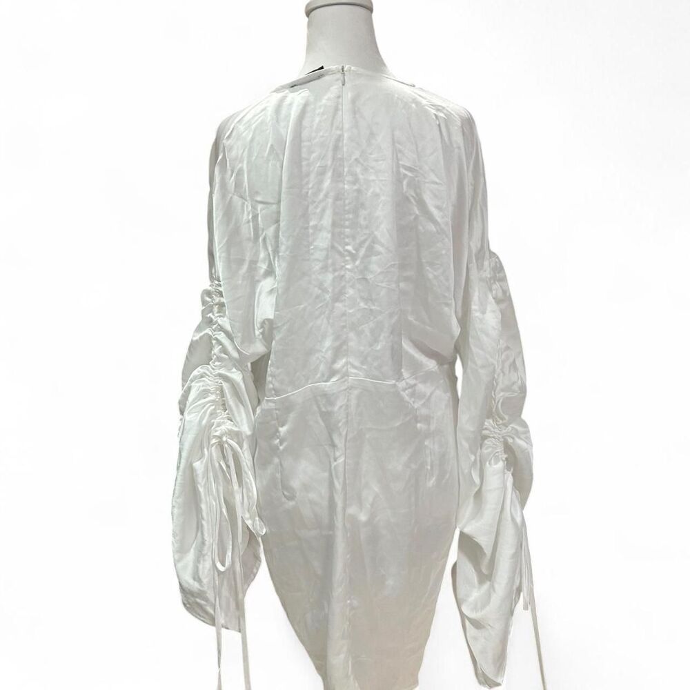White Satin Plunge Ruched Front Dress - Picture 4 of 8